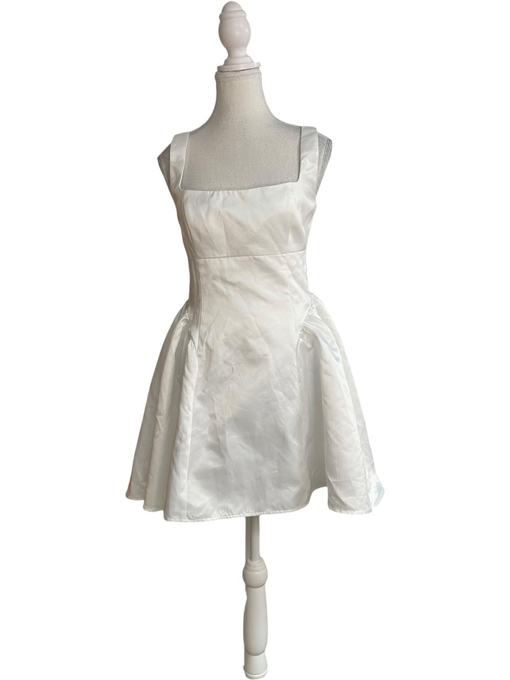 Lulus Adorable Promise Satin Square Neck Fit-and-Flare Mini Dress White